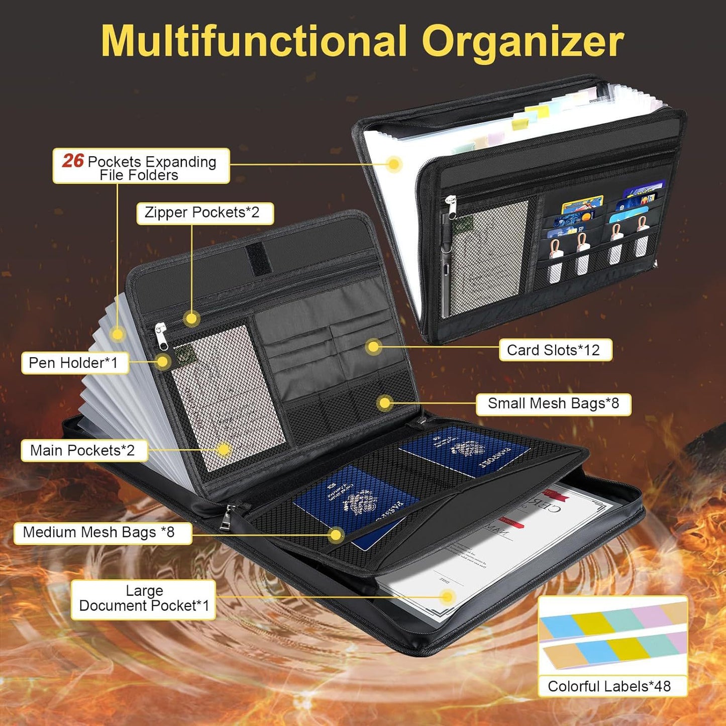 Expanding Accordion File Organizer - Fireproof & Waterproof Document Storage Case - Image 2