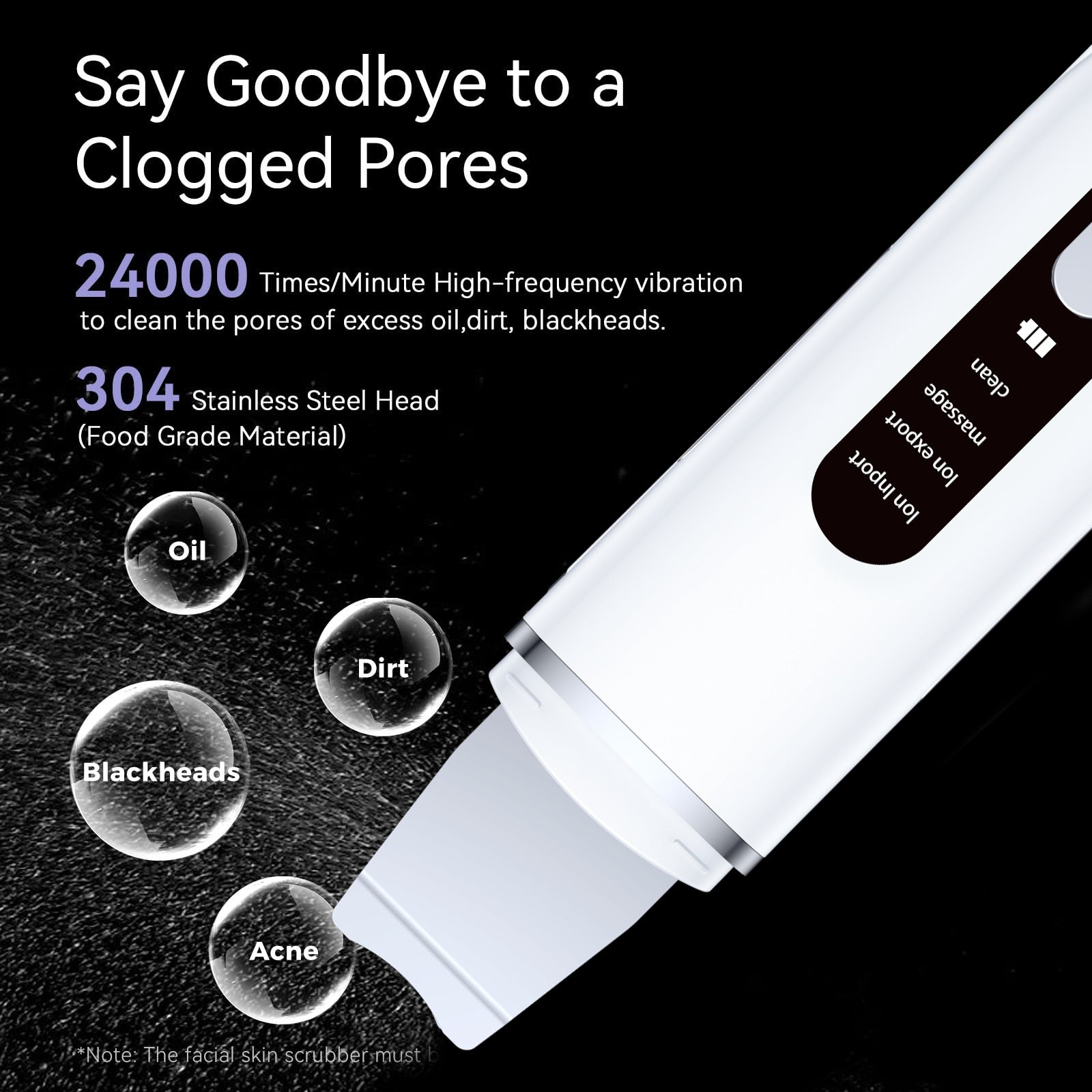 Rechargeable Ultrasonic Facial Spatula - Deep Pore Cleanser & Exfoliator - Image 3