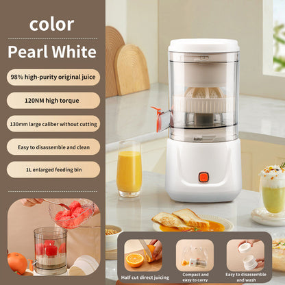 White Electric Citrus Juicer Press - Portable, Large Caliber, One-Click Operation(7.4v1600mAh battery)
