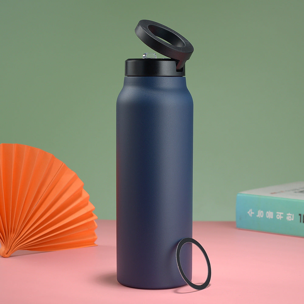 Stainless Steel Insulated Water Bottle with Integrated Magnetic Phone Stand - Blue (24oz) - Image 2