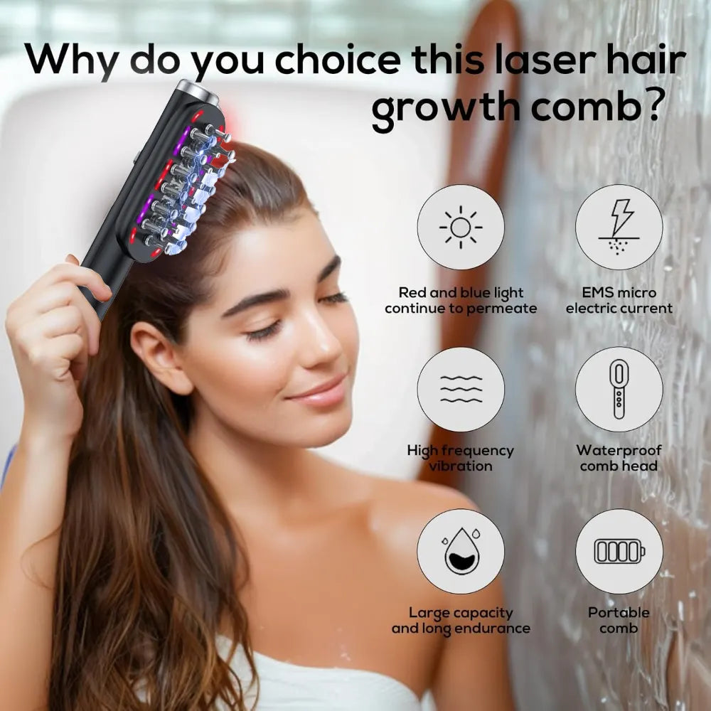 White Vibrating Scalp Massager Comb - LED Therapy & Oil Infuser for Hair Growth - Image 2
