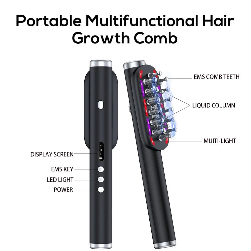 White Vibrating Scalp Massager Comb - LED Therapy & Oil Infuser for Hair Growth - Image 6