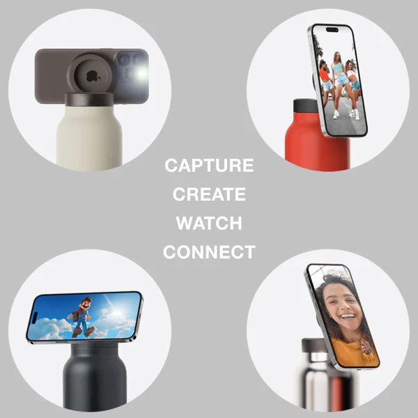 Stainless Steel Insulated Water Bottle with Integrated Magnetic Phone Stand - Silver (32oz) - Image 4