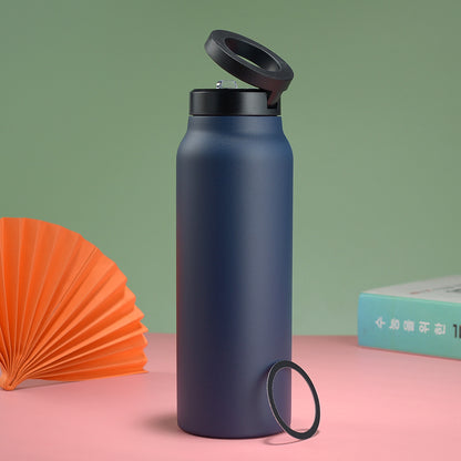 Stainless Steel Insulated Water Bottle with Integrated Magnetic Phone Stand - Blue (32oz) - Image 2