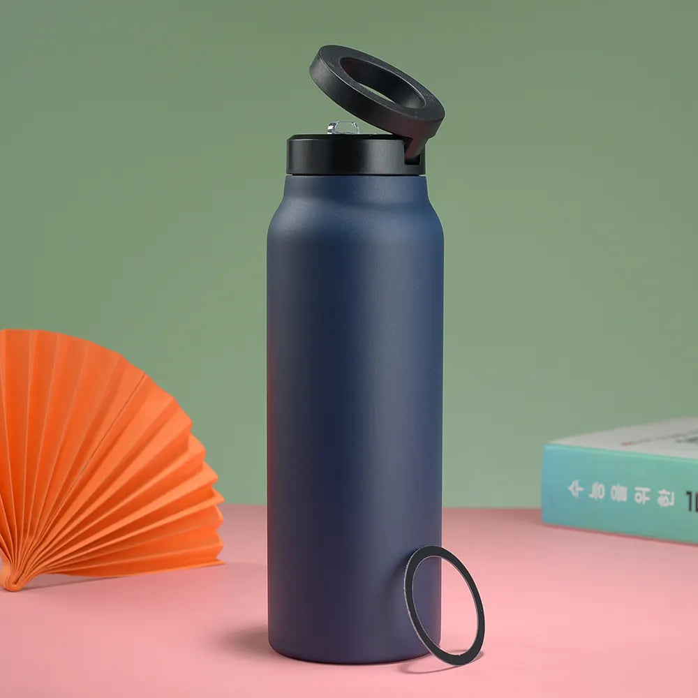 Stainless Steel Insulated Water Bottle with Integrated Magnetic Phone Stand - Blue (32oz) - Image 2