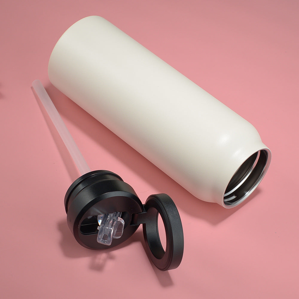 Stainless Steel Insulated Water Bottle with Integrated Magnetic Phone Stand - Beige (32oz) - Image 2