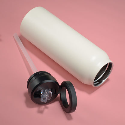 Stainless Steel Insulated Water Bottle with Integrated Magnetic Phone Stand - Beige (32oz) - Image 2