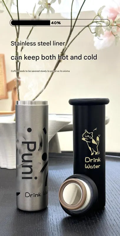 Mini Insulated Coffee Cup - 316 Stainless Steel, Portable & Stylish - White Kitten (300ml) - Image 5