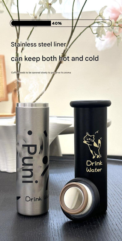 Mini Insulated Coffee Cup - 316 Stainless Steel, Portable & Stylish - Black Kitten (300ml+cup brush) - Image 4
