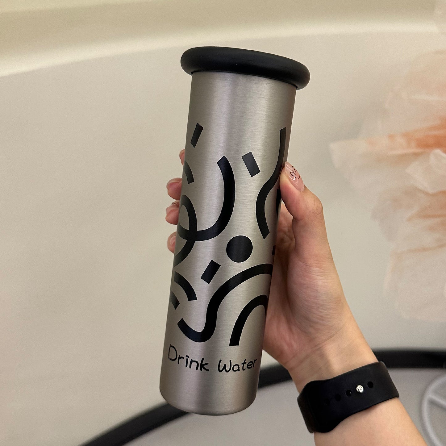Mini Insulated Coffee Cup - 316 Stainless Steel, Portable & Stylish - Silver drink (300ml+cup brush)