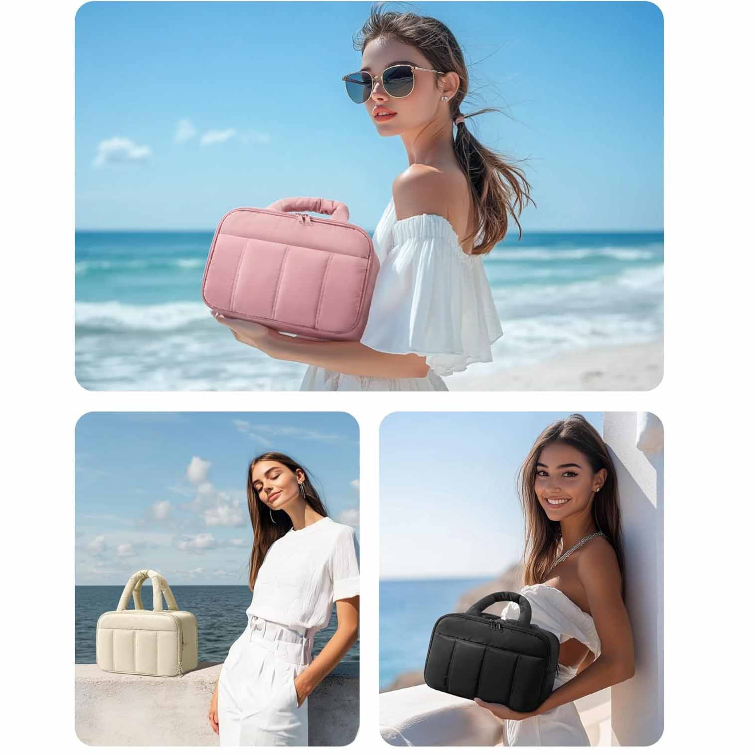 White Puffy Travel Wash Bag with Wide-Mouth Access and Wet-Dry Pockets - Image 6