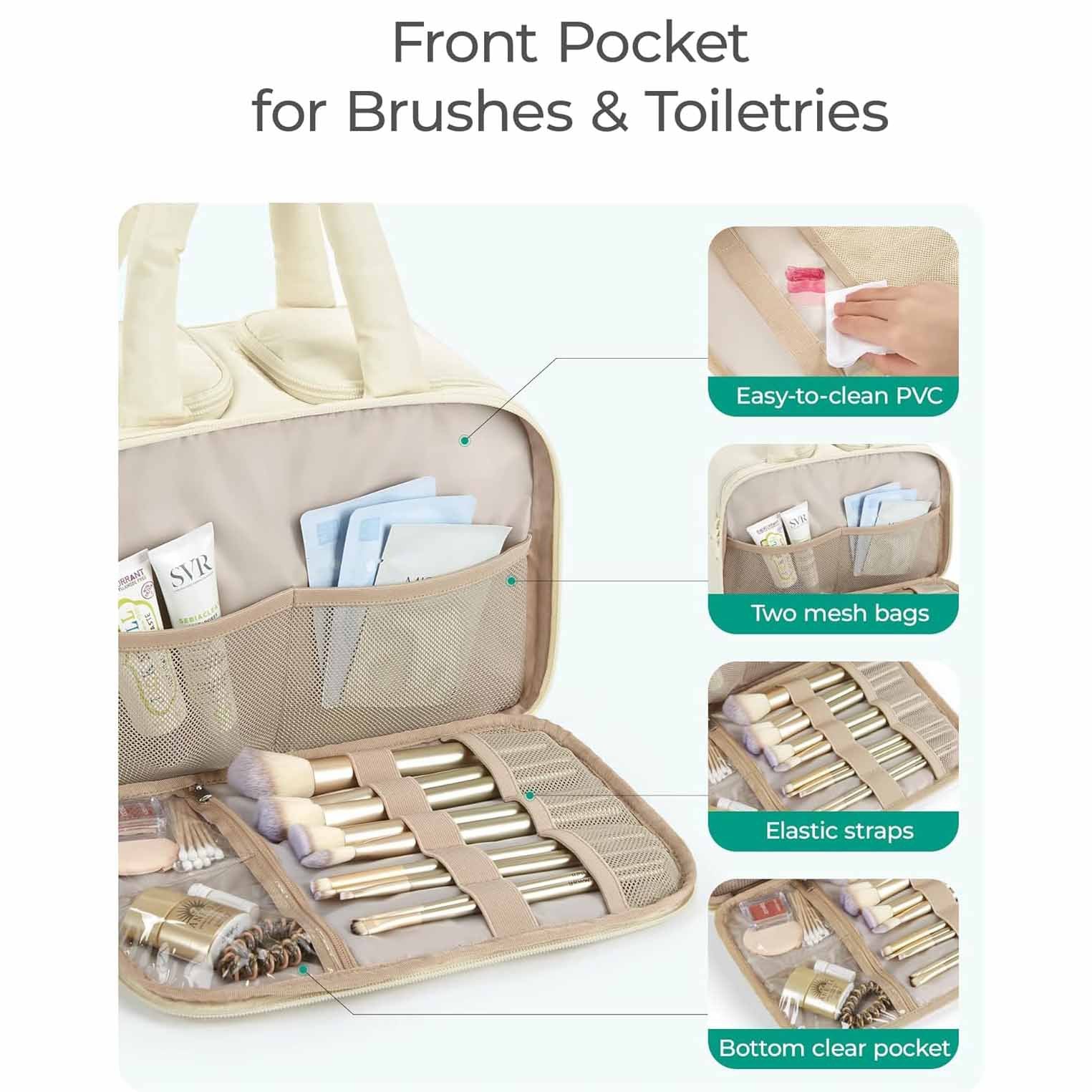 Peach Puffy Travel Wash Bag with Wide-Mouth Access and Wet-Dry Pockets - Image 5