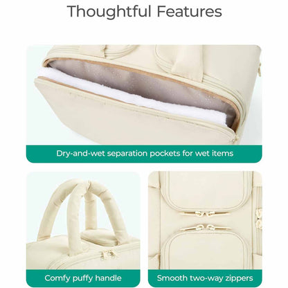 Camel Puffy Travel Wash Bag with Wide-Mouth Access and Wet-Dry Pockets - Image 2