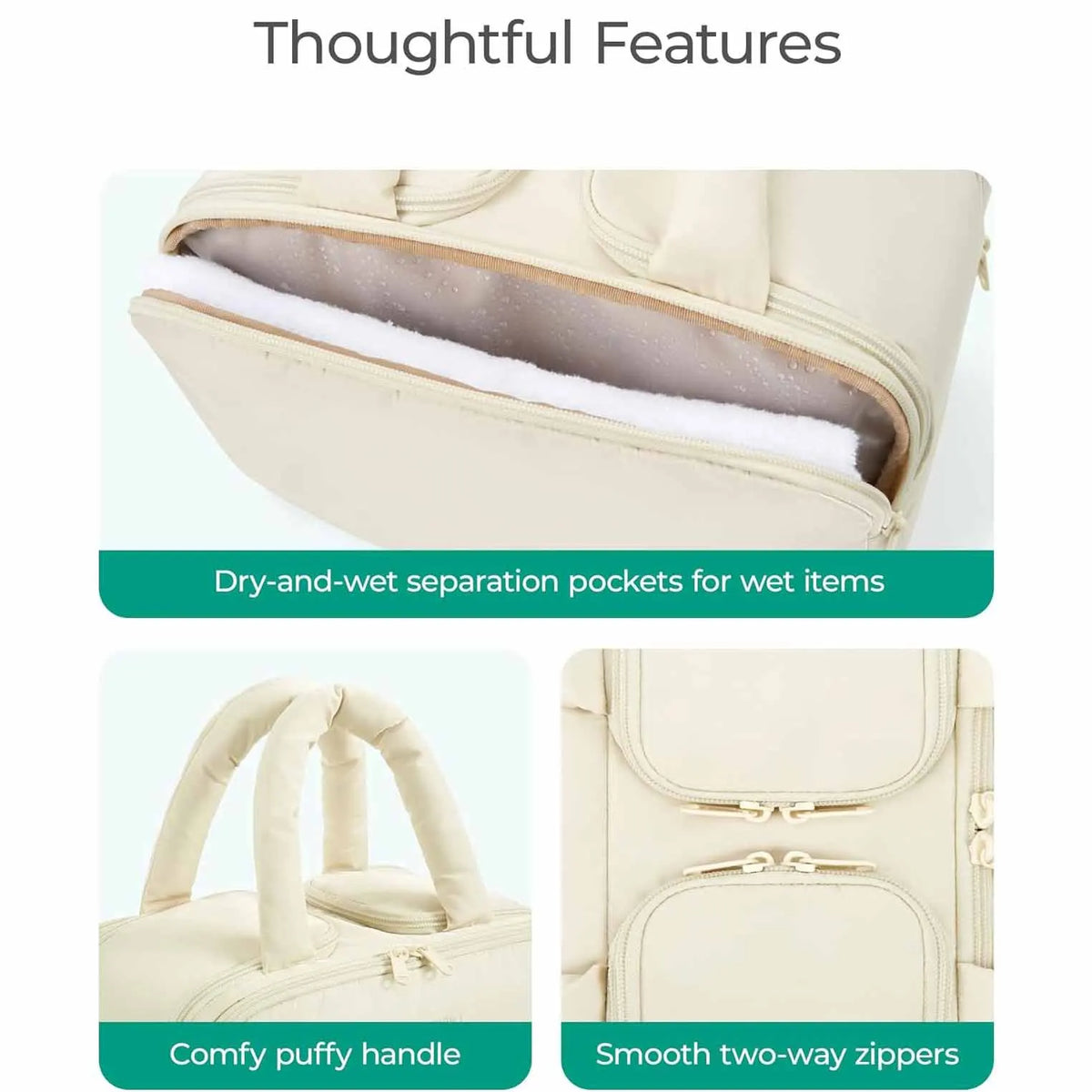 Camel Puffy Travel Wash Bag with Wide-Mouth Access and Wet-Dry Pockets - Image 2
