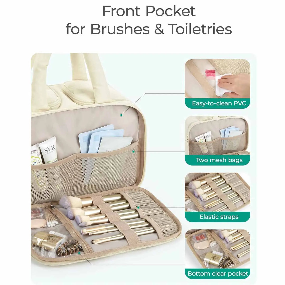 Camel Puffy Travel Wash Bag with Wide-Mouth Access and Wet-Dry Pockets - Image 5