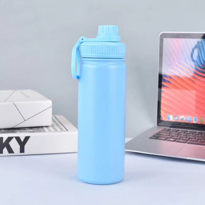 Blue Portable Travel Thermos Bottle - Leakproof Stainless Steel Flask with Carry Handle (22oz - 660ml)