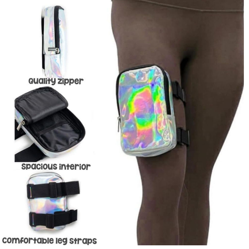 Silver Shiny Holographic Thigh Holster Bag - Hands-Free Festival & Hiking Gear - Image 2