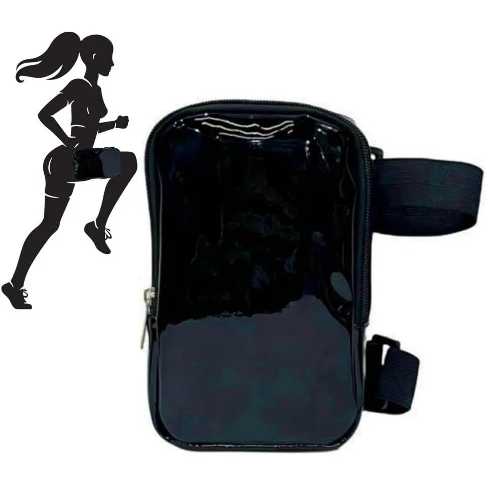 Black Shiny Holographic Thigh Holster Bag - Hands-Free Festival & Hiking Gear