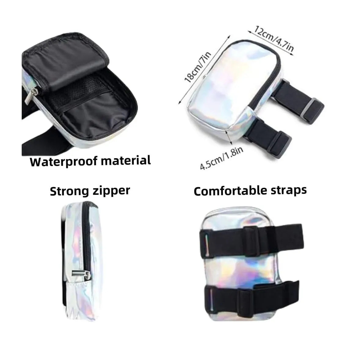 Black Shiny Holographic Thigh Holster Bag - Hands-Free Festival & Hiking Gear - Image 3