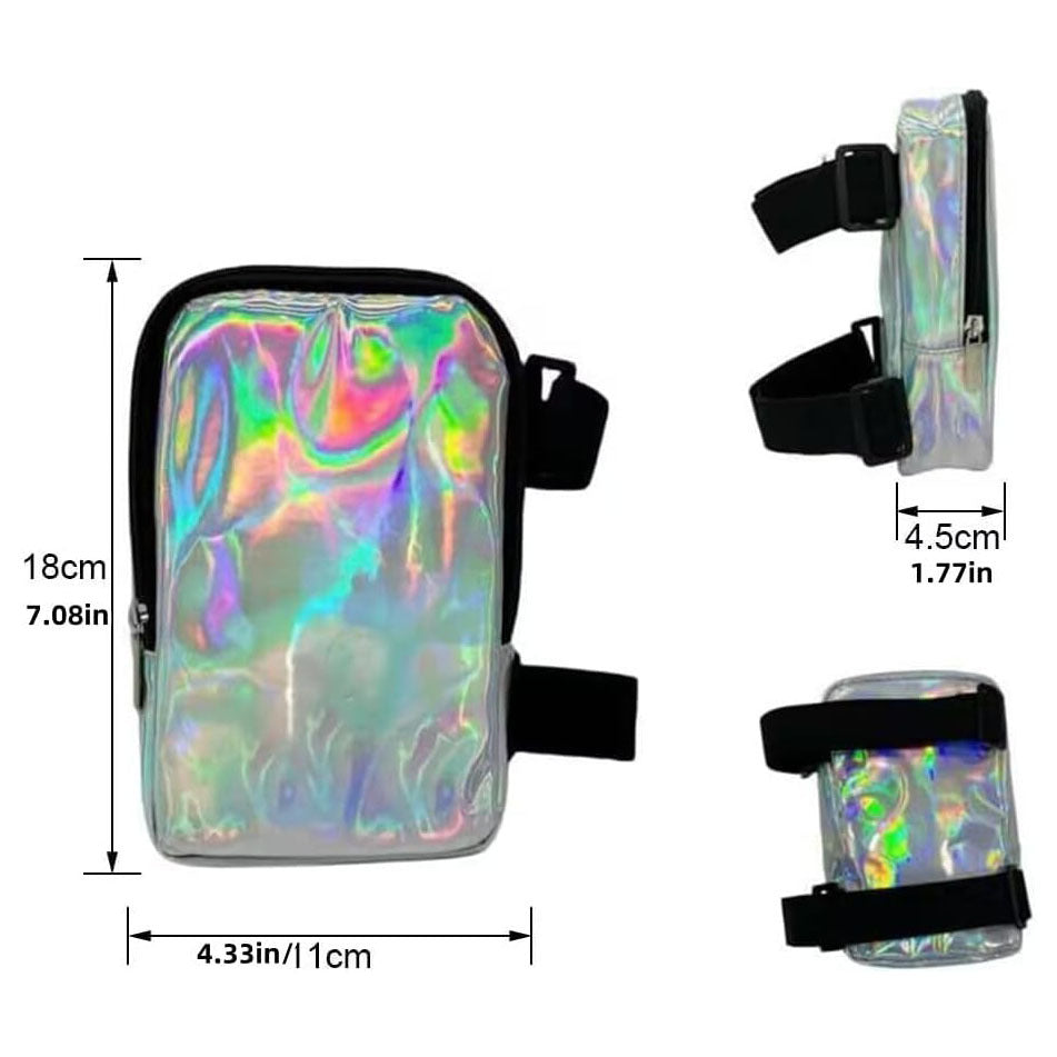 Black Shiny Holographic Thigh Holster Bag - Hands-Free Festival & Hiking Gear - Image 4