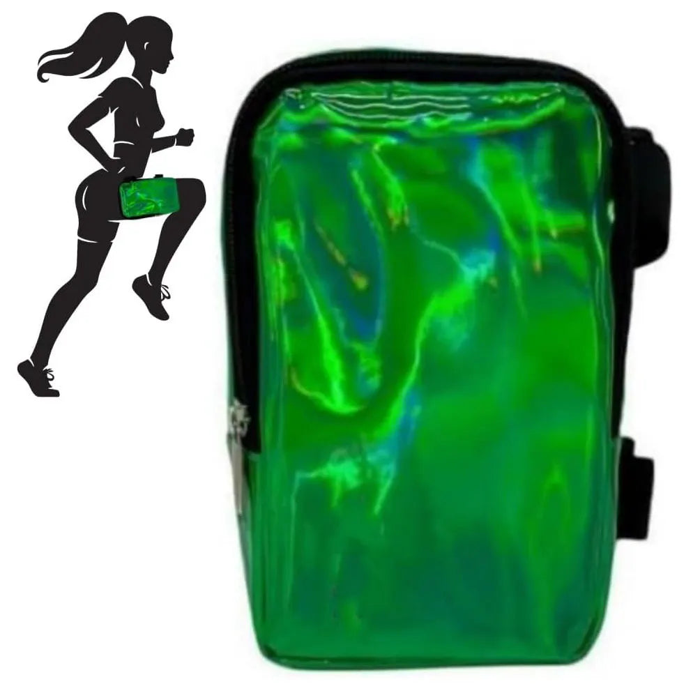 Green Shiny Holographic Thigh Holster Bag - Hands-Free Festival & Hiking Gear