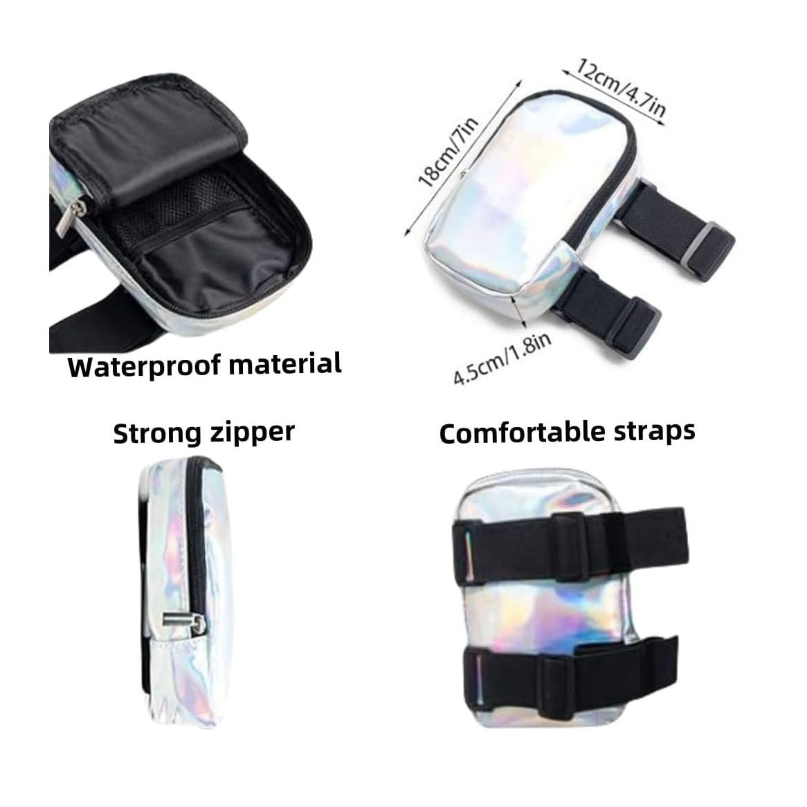 Green Shiny Holographic Thigh Holster Bag - Hands-Free Festival & Hiking Gear - Image 3