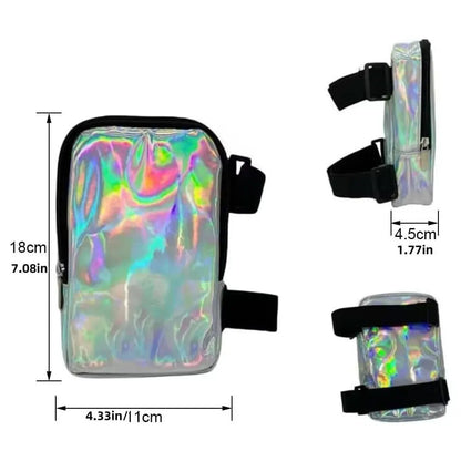 Green Shiny Holographic Thigh Holster Bag - Hands-Free Festival & Hiking Gear - Image 4