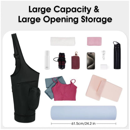 Black All-in-One Yoga Sling Bag - Fits Mat & Gear, Large Opening, Side Pockets - Image 2