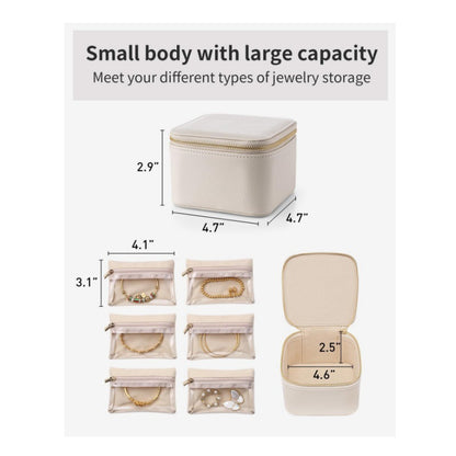 White Compact Travel Jewelry Box with 6 Individual Velvet Zipper Pouches - Image 3