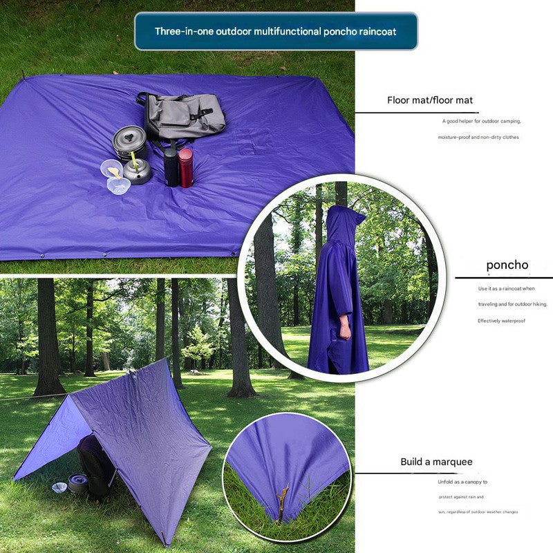 Black Portable Outdoor Camping Poncho - Can be used as Raincoat, Tarp, Ground Cover (Polyester silver coated without pockets) - Image 2