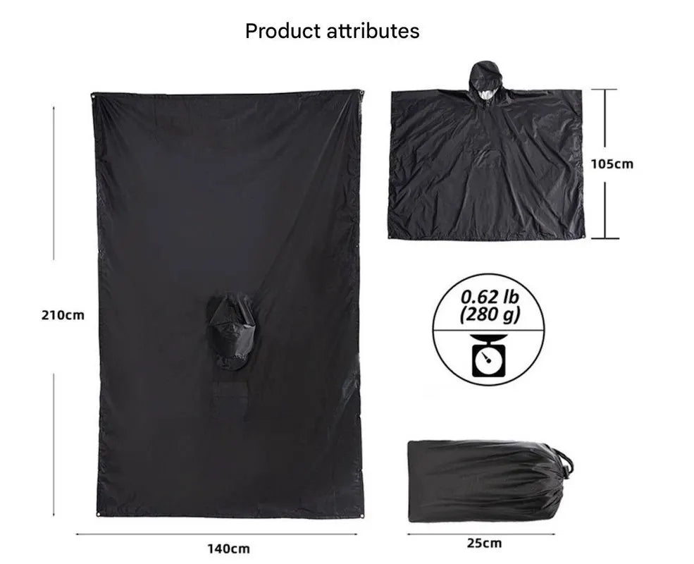 Blue Portable Outdoor Camping Poncho - Can be used as Raincoat, Tarp, Ground Cover (Polyester silver coated without pockets) - Image 5