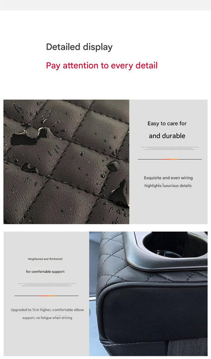 Gray Auto Center Console Armrest Riser Pad with Dual Cup Holders - PU Leather - Image 3