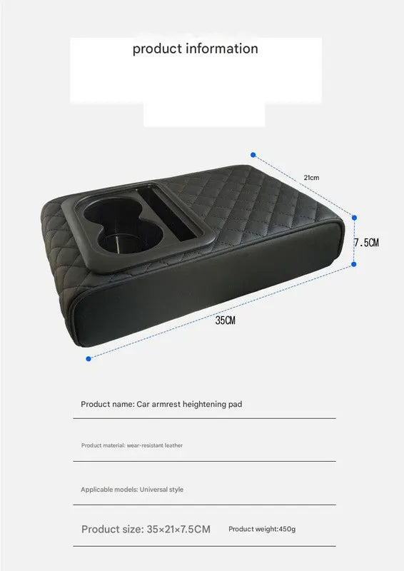 Dark Brown Auto Center Console Armrest Riser Pad with Dual Cup Holders - PU Leather - Image 2