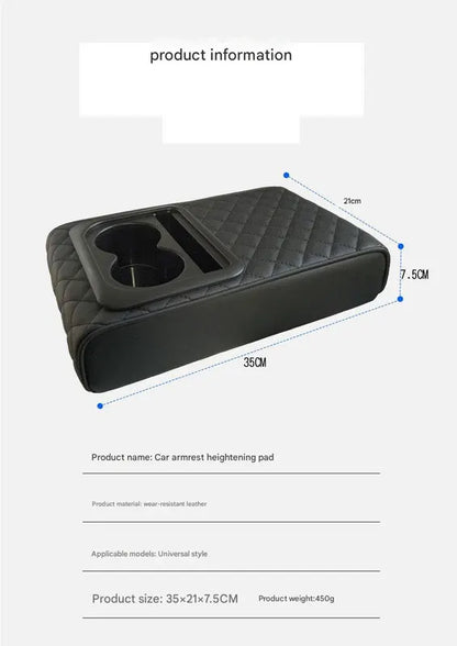 Dark Brown Auto Center Console Armrest Riser Pad with Dual Cup Holders - PU Leather - Image 2