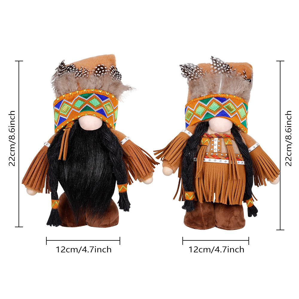 Handmade Thanksgiving Doll Set - Boy Figures with Feather Headbands - Image 3