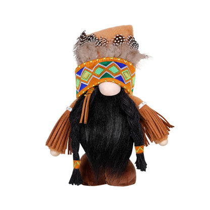 Handmade Thanksgiving Doll Set - Girl Figures with Feather Headbands