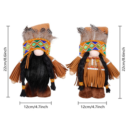 Handmade Thanksgiving Doll Set - Girl Figures with Feather Headbands - Image 3