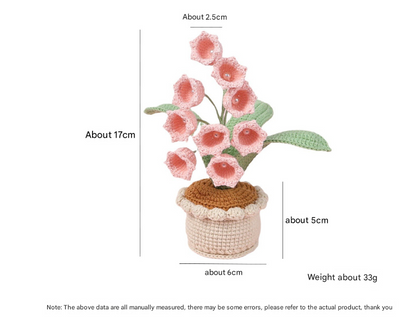 Handmade Crochet Lily of the Valley Potted Plant - Everlasting Crochet Flower Arrangement (9 heads pink) - Image 2