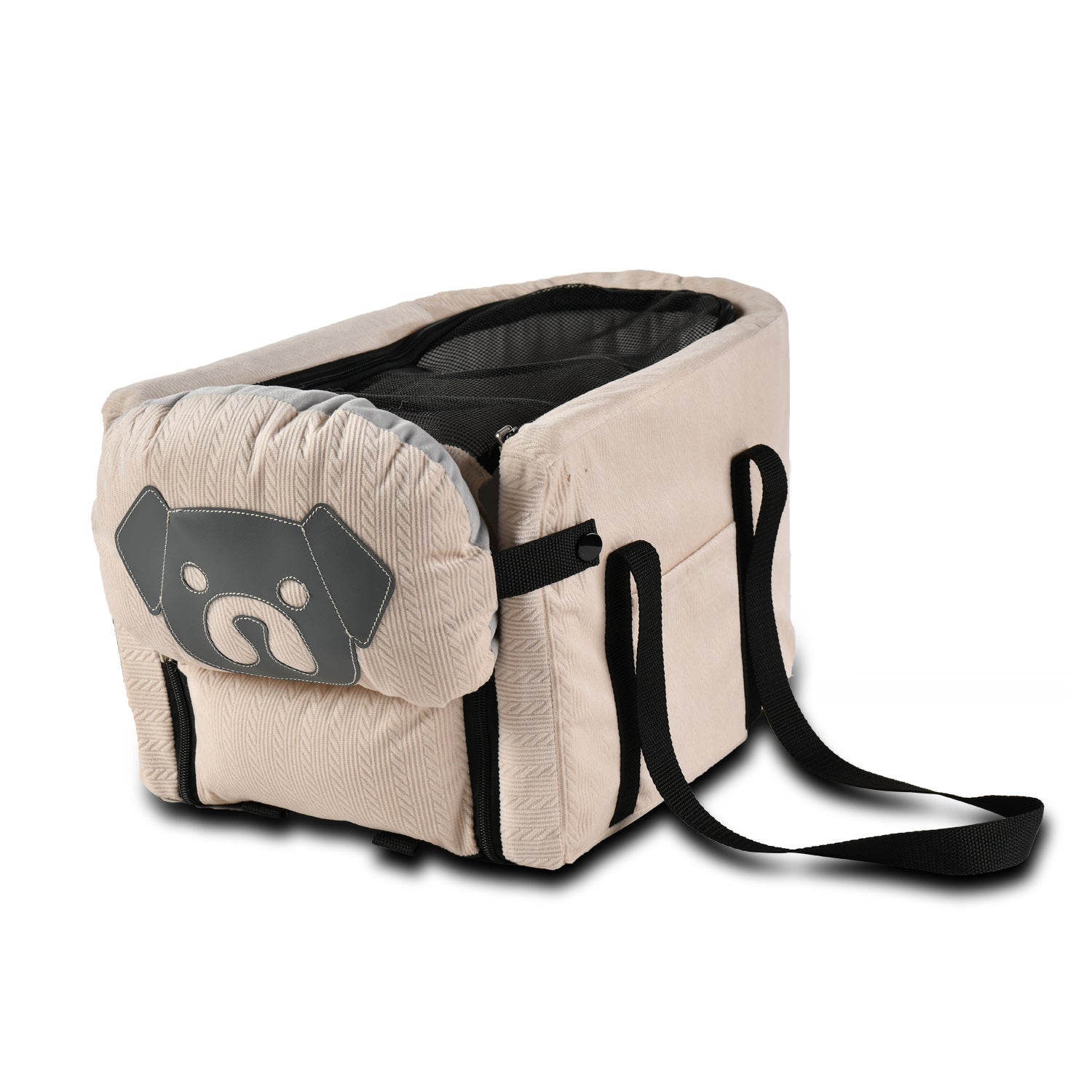 Beige Pet Car Booster Seat for Small Dogs & Cats - Safe Travel Carrier Bed - Image 3