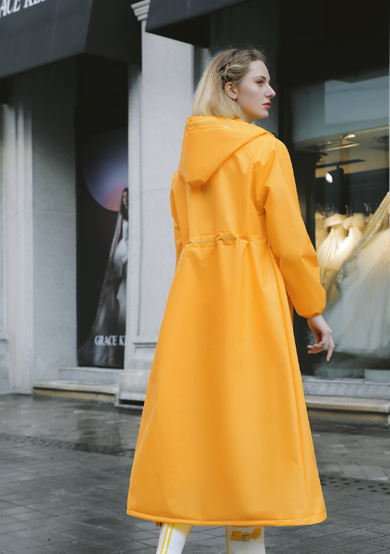 Yellow Women's Long Waterproof Raincoat with Hood and Visor - Stylish Rain Jacket (Size - L) - Image 2