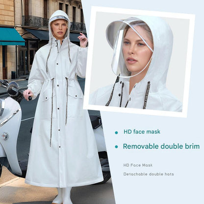 Yellow Women's Long Waterproof Raincoat with Hood and Visor - Stylish Rain Jacket (Size - XL) - Image 3