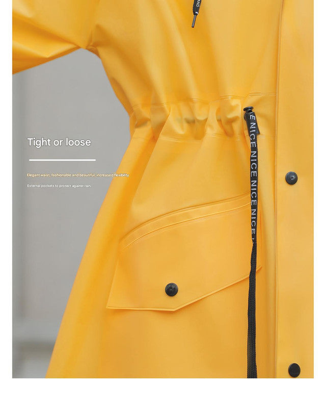 White Women's Long Waterproof Raincoat with Hood and Visor - Stylish Rain Jacket (Size - M) - Image 4