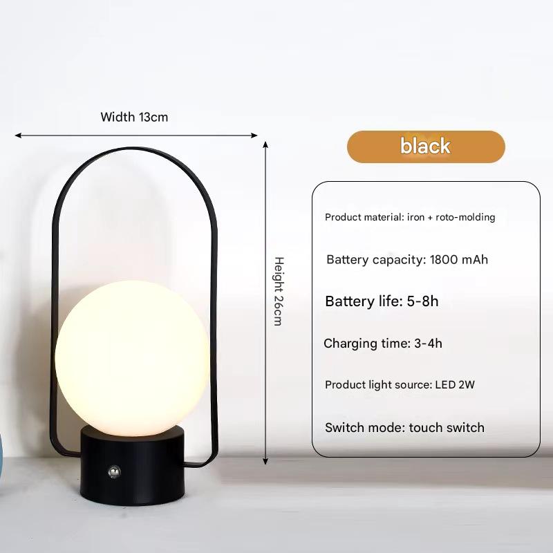 Black Portable Rechargeable LED Lantern Lamp - Touch Control 3-Color Dimmable Desk Light - Image 2