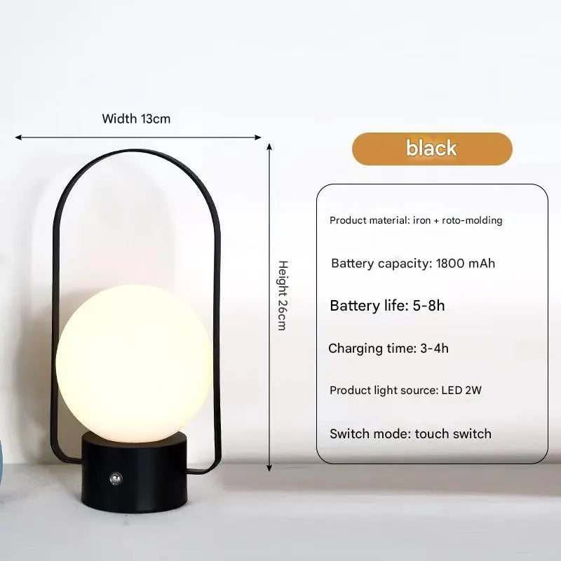 Black Portable Rechargeable LED Lantern Lamp - Touch Control 3-Color Dimmable Desk Light - Image 2