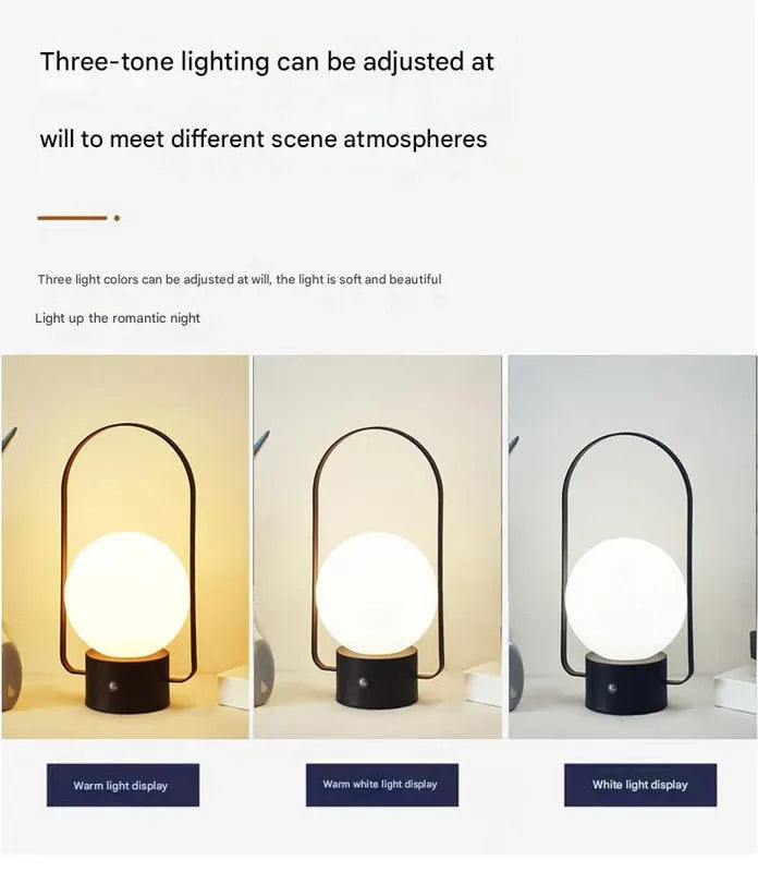 Black Portable Rechargeable LED Lantern Lamp - Touch Control 3-Color Dimmable Desk Light - Image 3