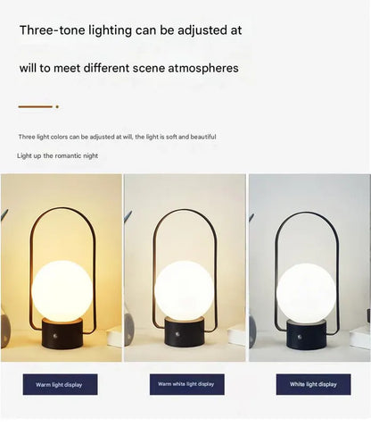 Black Portable Rechargeable LED Lantern Lamp - Touch Control 3-Color Dimmable Desk Light - Image 3