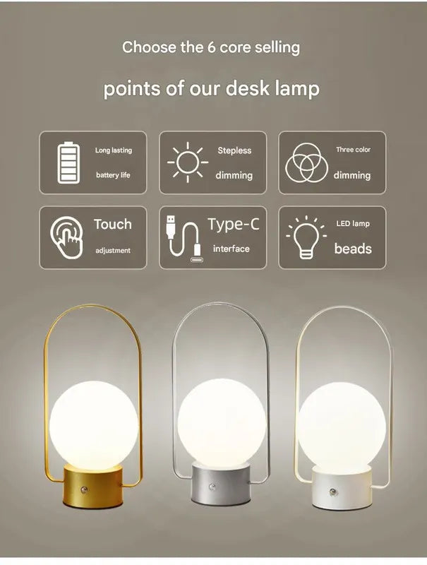 Black Portable Rechargeable LED Lantern Lamp - Touch Control 3-Color Dimmable Desk Light - Image 4