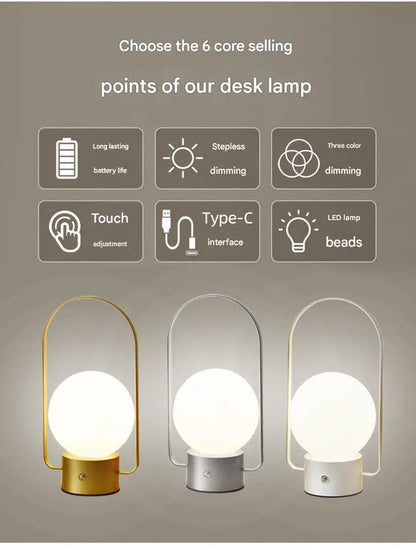 Black Portable Rechargeable LED Lantern Lamp - Touch Control 3-Color Dimmable Desk Light - Image 4