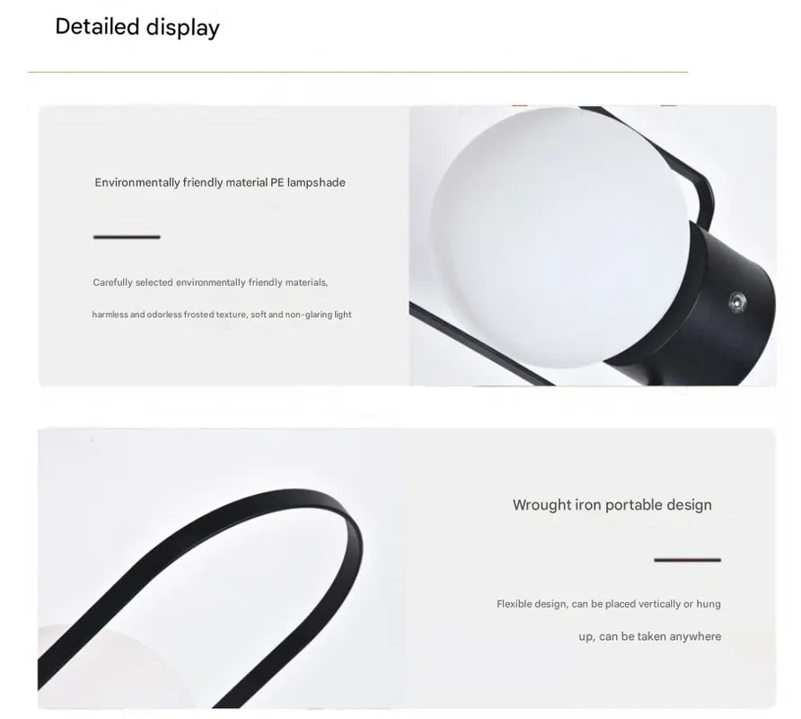 Black Portable Rechargeable LED Lantern Lamp - Touch Control 3-Color Dimmable Desk Light - Image 6