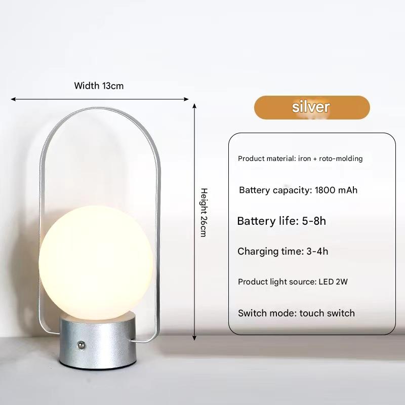 Silver Portable Rechargeable LED Lantern Lamp - Touch Control 3-Color Dimmable Desk Light - Image 6